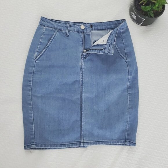 Cotton Denim Pencil Skirt - Picture 3 of 7